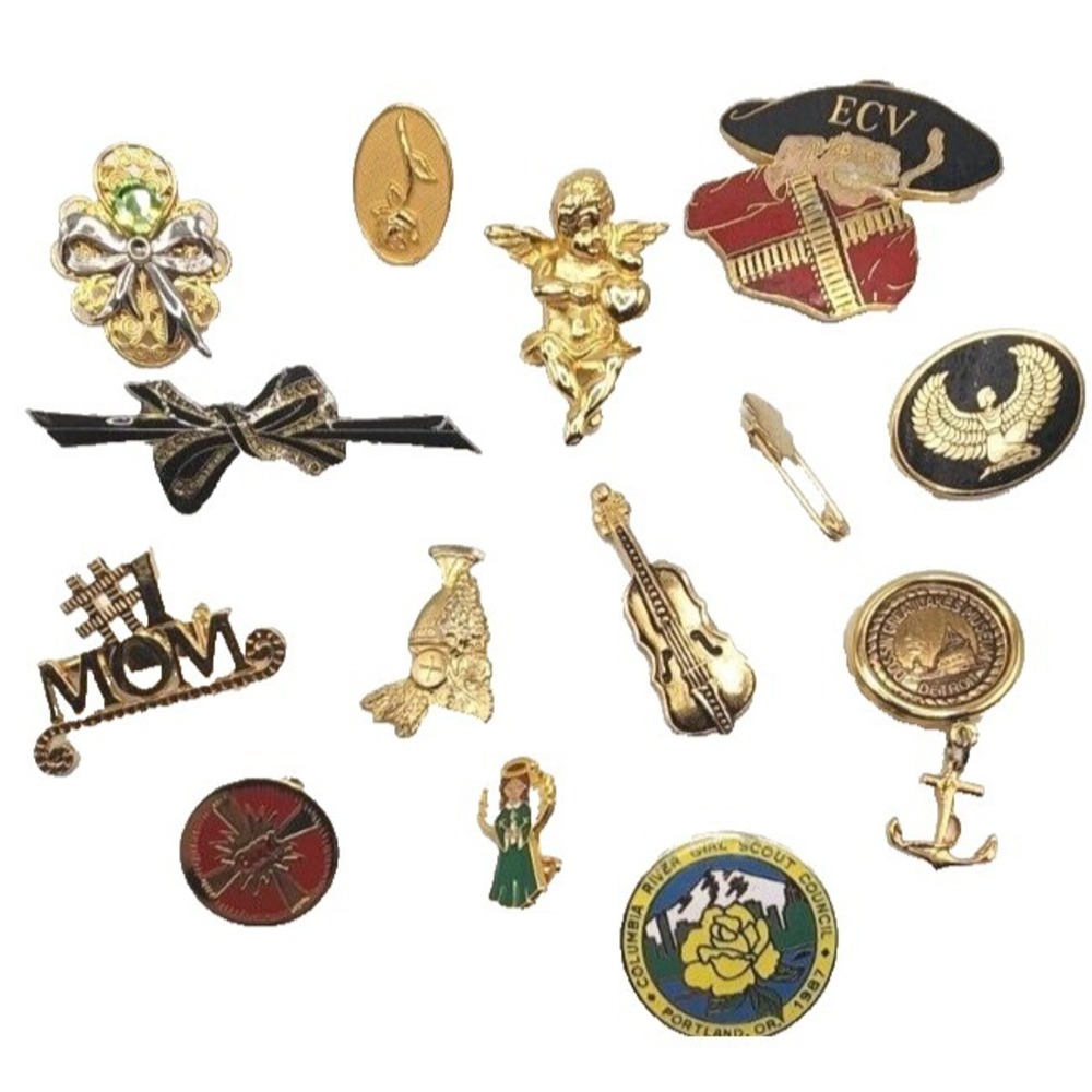 Costume Brooch Lot Vintage Pin Tie Tack Music Mom Angel Nautical Gold Tone Fun